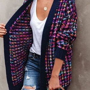 Vici Multicolor Open-Front Cardigan Chunky Knit Sweater Small